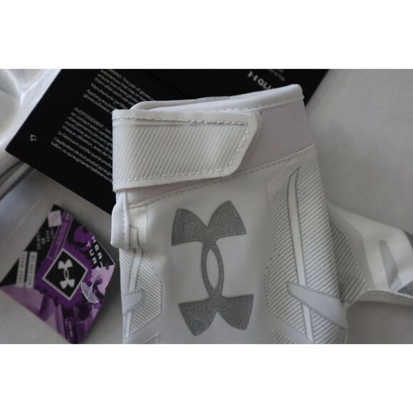 Under Armour 1370128 100 UA F8 Women Size LARGE Wht Silver Football Skill Gloves - Picture 4 of 11